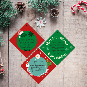 En Güzel Yeni Yıl Dileklenin Yazılı Olduğu  Kare İçericinde Yuvarlak Yazılı  Yılbaşı Ağaç Süsü