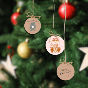 3'lü  Yuvarlak  Merry Christmas  Temalı Yılbaşı Ağaç Süsü