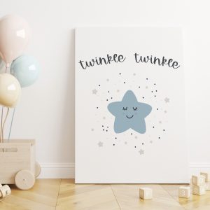 Parlayan Neşeli Yıldız ve Twinkle Twinkle Yazılı Çocuk Odası Kanvas Tablo