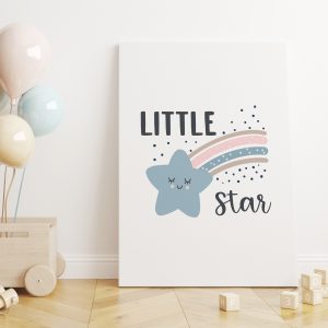 Küçük Yıldız ve Gökkuşağı Little Star Yazılı Çocuk Odası Kanvas Tablo