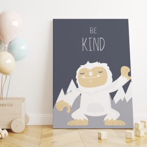 Buz Adam ve Dağlar Be Kind Yazılı Çocuk Odası Kanvas Tablo