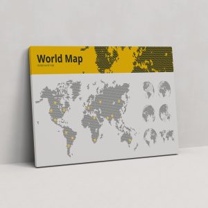 Üst Kısmında World Map Yazılı Noktalarla Dünya Haritası Kanvas Tablo