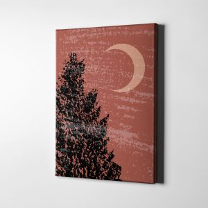 Ay ve Ağaç Minimalist Kanvas Tablo