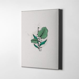 Yeşil Yapraklar ve Siyah Noktalar Minimalist Bitki Çizim Kanvas Tablo