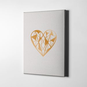Geometrik Desenli Minimalist Gold Kalp Kanvas Tablo
