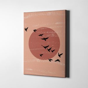 Ay ve Uçan Kuşlar Minimalist Bohem Kanvas Tablo