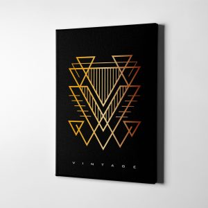 Vintage Yazılı Soyut Geometrik Minimalist Gold Kanvas Tablo