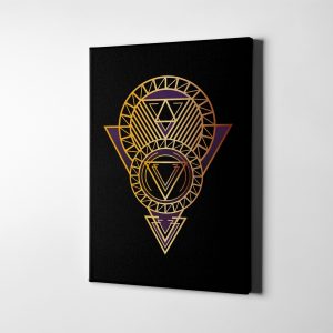 Daire ve Üçgenlerden Oluşan Soyut Geometrik Minimalist Gold Kanvas Tablo