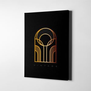 Soyut Geometrik Daire ve ve Çizgiler İçeren Minimalist Gold Kanvas Tablo