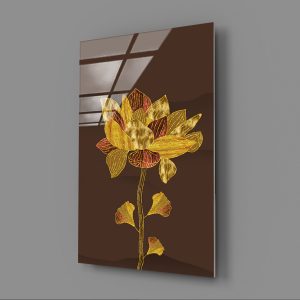 Altın Gül Temalı Cam Tablo
