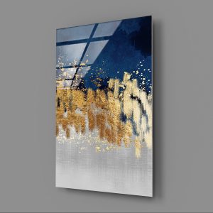 Gold Varak Temalı Soyut Cam Tablo