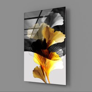 Gold Yaprak Temalı Cam Tablo