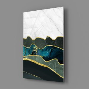 Mermer Desen Üzerine Gold Temalı Cam Tablo
