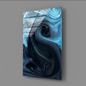 Mavi Fırtına Dalgaları Soyut Sanat Cam Tablo