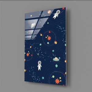Yıldızlar Galaksi ve Çocuk Astronot Çocuk Odası Cam Tablo
