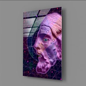 Geometrik Desenler ve Pembe Heykel Başı Cam Tablo