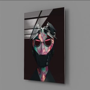 Gözlüklü Kafasında Uydu Taşıyan Maskeli Adam Cam Tablo