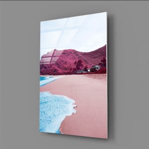 Soft Deniz Kumsal Dağ Manzara Cam Tablo