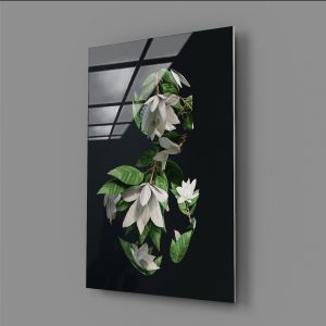 Çiçek İnsan Yeşil Beyaz Sürrealizm Cam Tablo