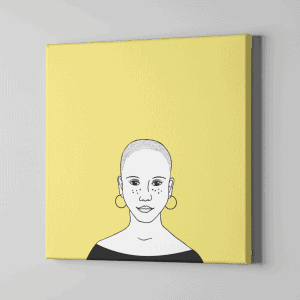 Sarı Zemin Üstünde Küpeli Kız Çizimi Kanvas Tablo