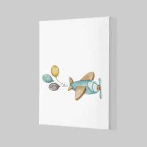 Sarı Yeşil Kırmızı Balonlu Uçak Çocuk Odası Kanvas Tablo