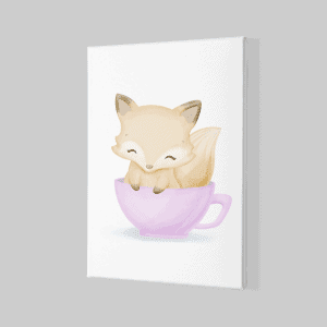 Pembe Fincanda Mutlu Tilki Çocuk Odası Kanvas Tablo