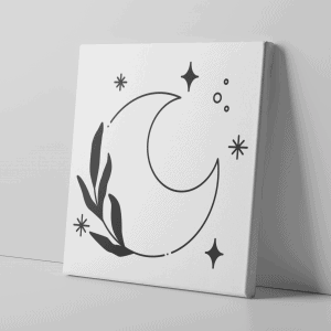 Ay Yaprak ve Yıldızlar Minimalist Kanvas Tablo