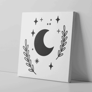 Siyah Ay Yaprak ve Yıldızlar Minimalist Kanvas Tablo