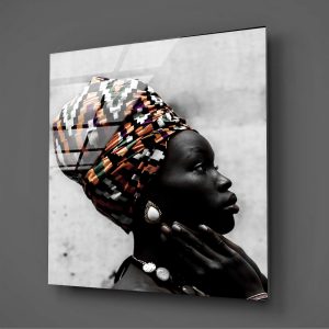 Renklerin Dansı Afrikalı Kadın Portresi Cam Tablo
