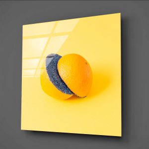 İçi Siyah Portakal Minimalist Cam Tablo