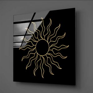 Gold Temalı Modern Güneş Figürü Cam Tablo
