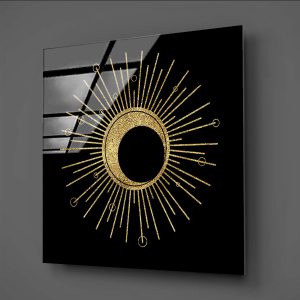 Gold Temalı Kısmi Güneş Tutulması ve Çizgisel Işınlar Cam Tablo
