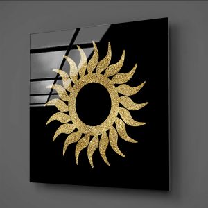 Ortası Siyah Parlayan Güneş Figürü Modern Cam Tablo