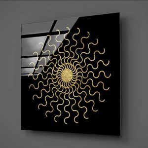 Gold Temalı Modern Güneş Sembolü Cam Tablo