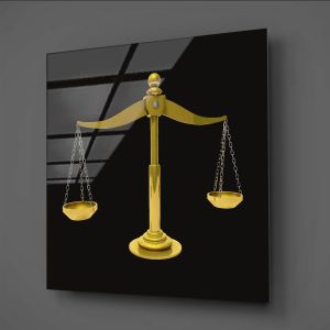 Gold Temalı Adalet Terazisi Cam Tablo