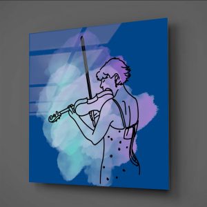 Kemancı Kız Müzik Çizim Cam Tablo