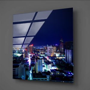 Gece Şehir ve Işıklar Cam Tablo