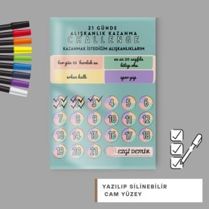 Yazılıp Silinebilen 21 Günde Alışkanlık Edin Cam Pano