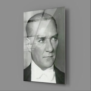 Atatürk Siyah Beyaz Portre Cam Tablo
