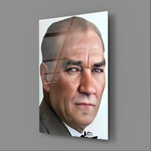 Etkileyici Atatürk Renkli Yan Profil Portre Cam Tablo