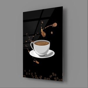 Kahve Fincanı ve Kahve Damlaları Cam Tablo