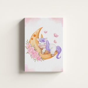 Unicorn Ayda Uyuyor Çocuk Odası Kanvas Tablo