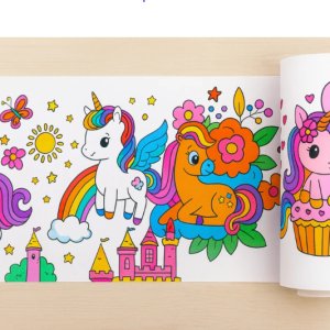 Haydi Dekor 🌈Unicorn Masalsı Kahraman 5 Metrelik Büyük Boy Çocuk Boyama Rulosu| Masalsı Unicorn, Gökkuşağı ve Kalp Desenli Boyama Rulosu